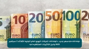 <p><strong>سعر جديد..</strong> تحركات اليورو أمام الجنيه الثلاثاء 2 سبتمبر 2025 وأبرز التأثيرات المنتظرة</p>